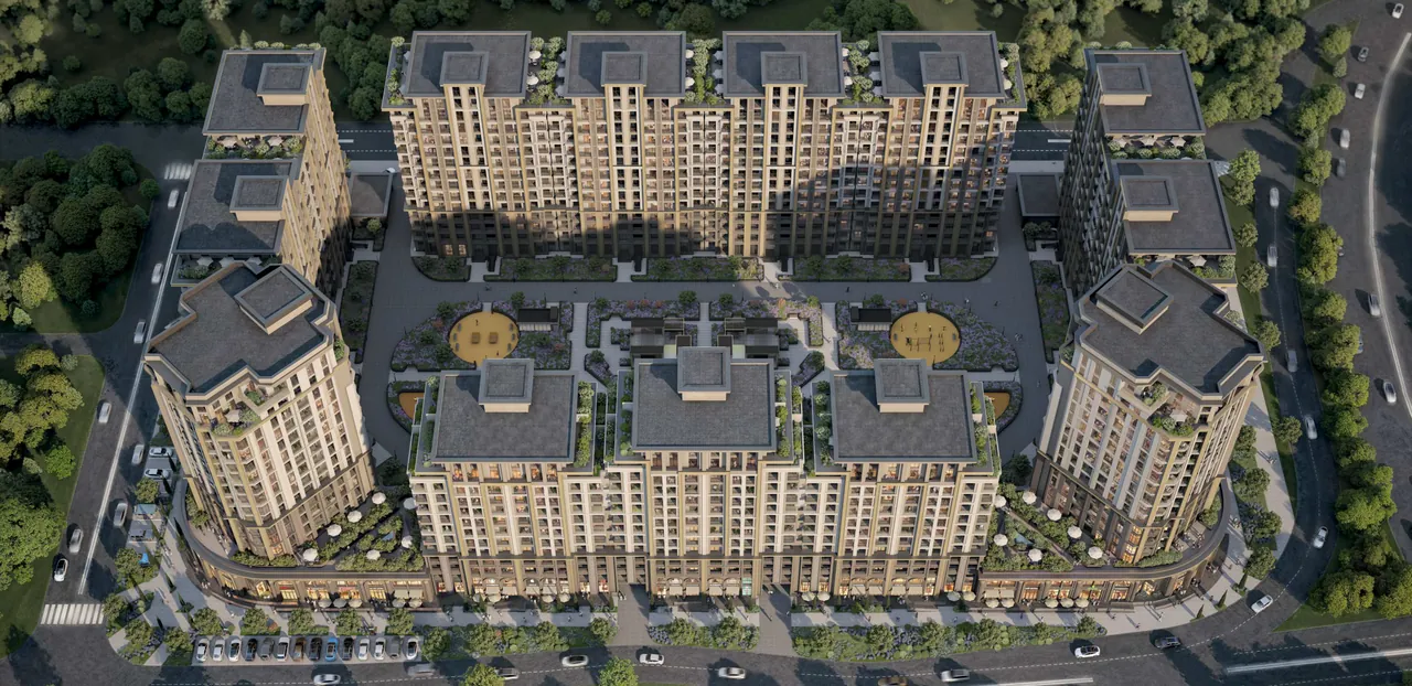 PARI Residence с высоты: закрытый двор-парк между жилыми блоками