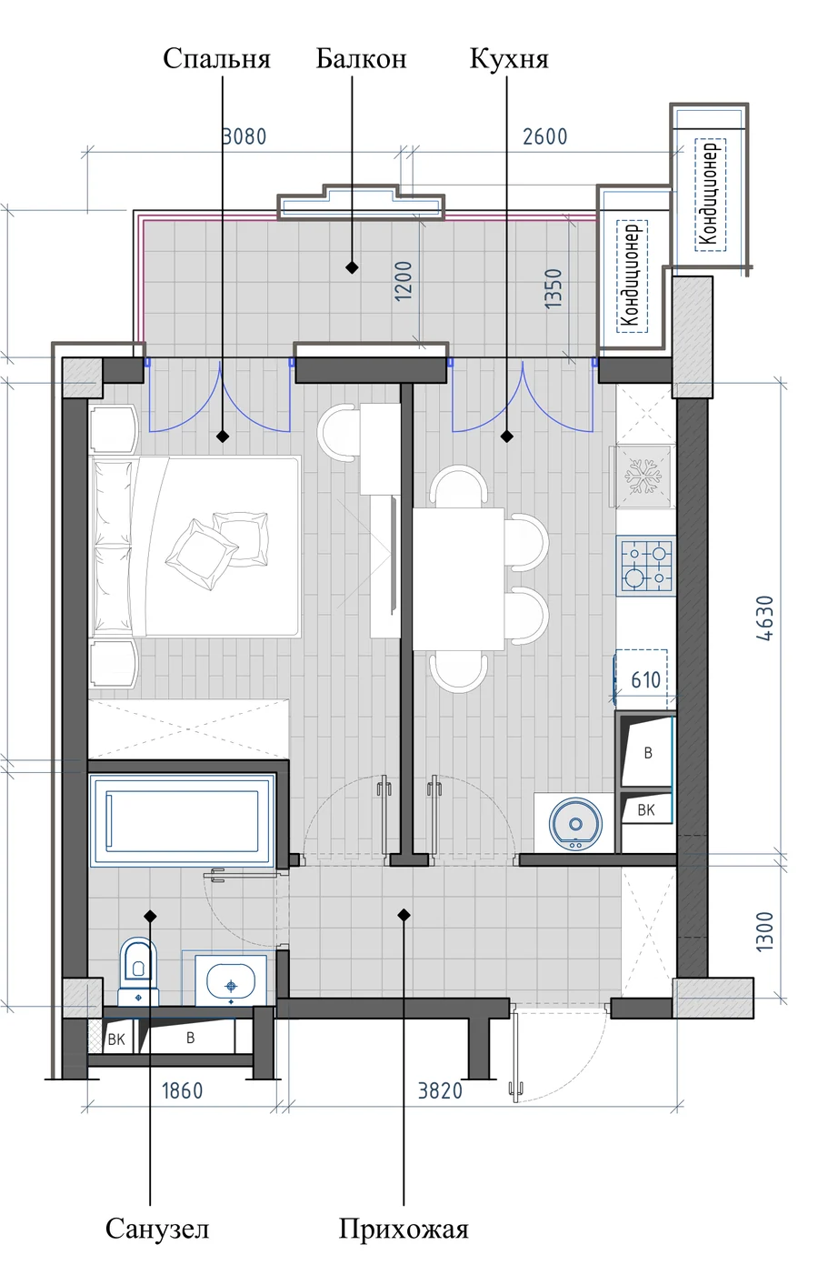 1-комнатная 36,84 м² — планировка