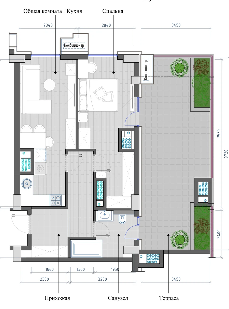 2-комнатная 63,47 м² — планировка