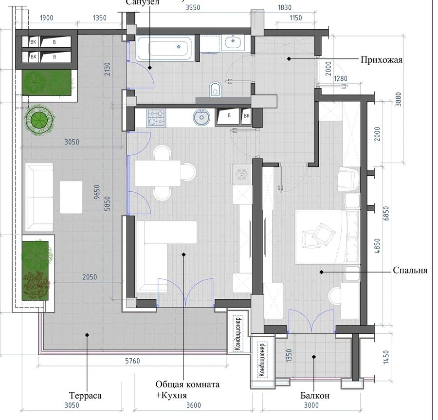 2-комнатная 65,69 м² — планировка