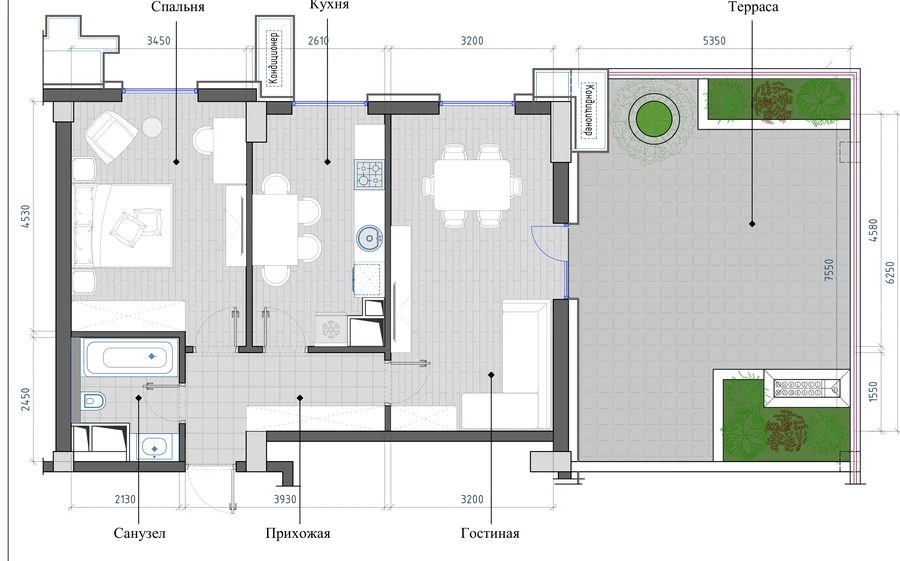 2-комнатная 72,85 м² — планировка
