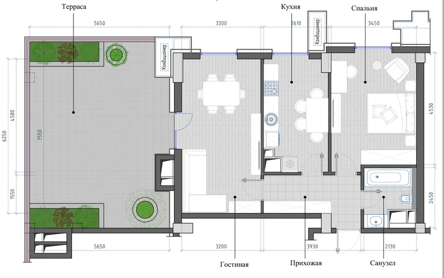 2-комнатная 73,73 м² — планировка