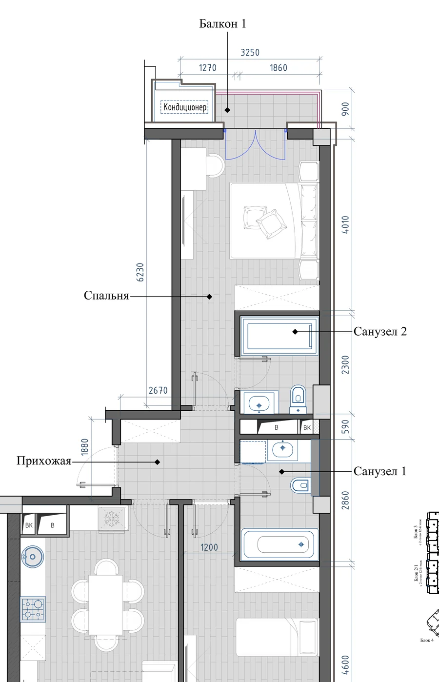 3-комнатная 74,71 м² — планировка