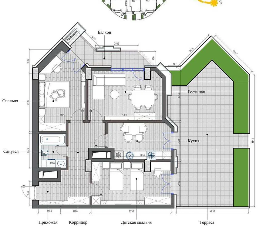 3-комнатная 95,13 м² — планировка