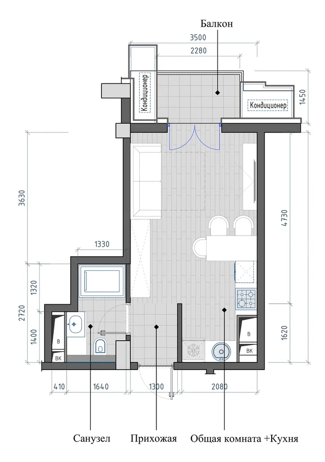 Планировка: Студия, 27,21 м²
