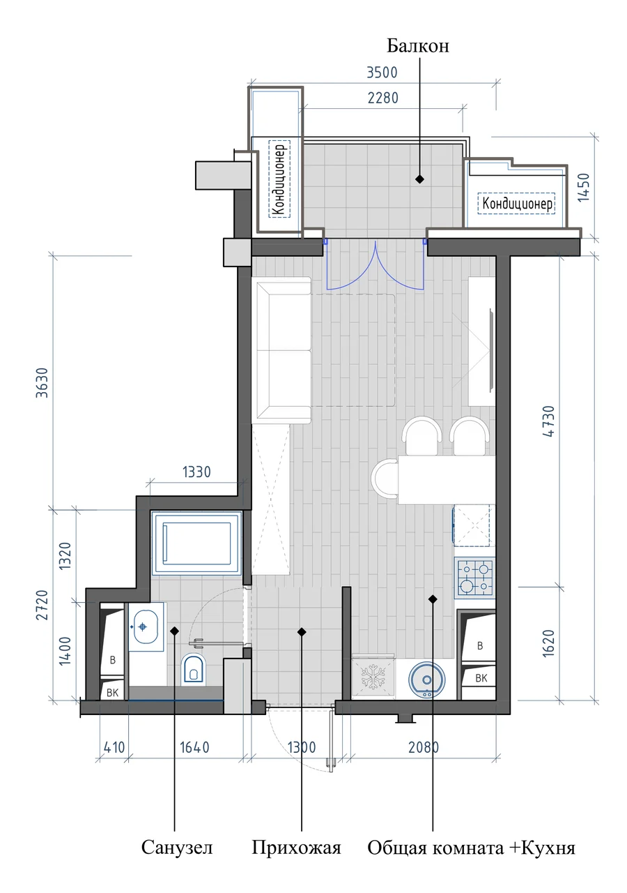 Layout: Studio, 27.21 m²