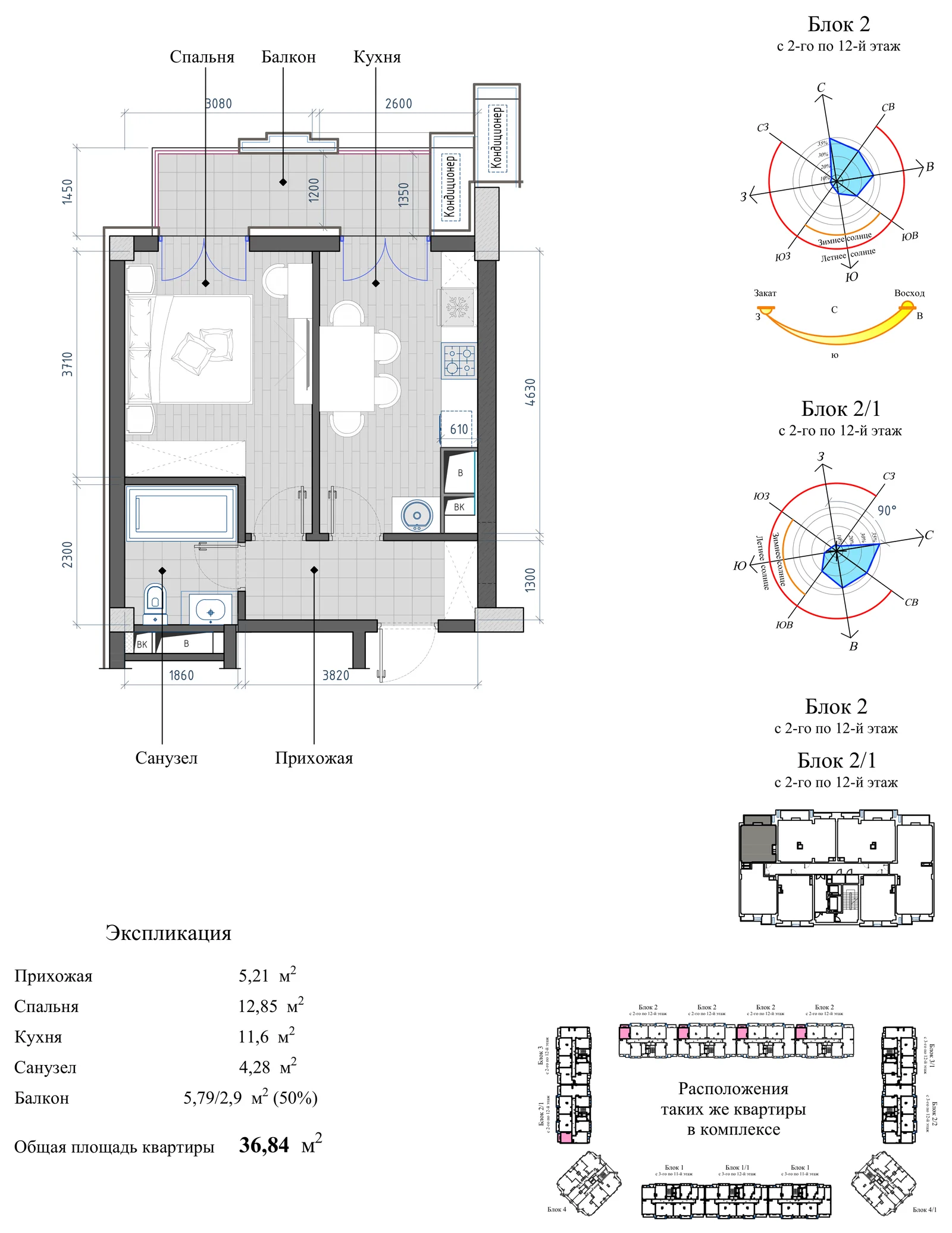 Планировка: 1-комнатная, 36,84 м²