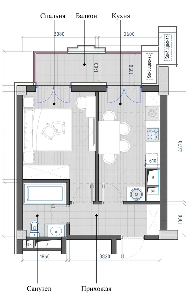Планировка: 1-комнатная, 36,84 м²