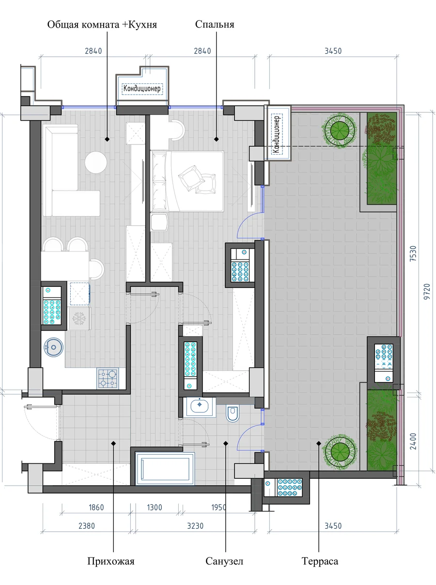 Layout: 2-room, 63.47 m²