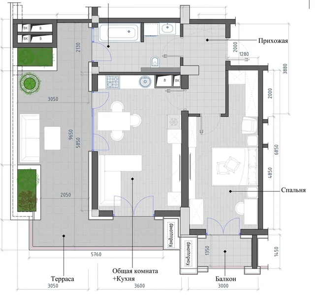 Планировка: 2-комнатная, 65,69 м²