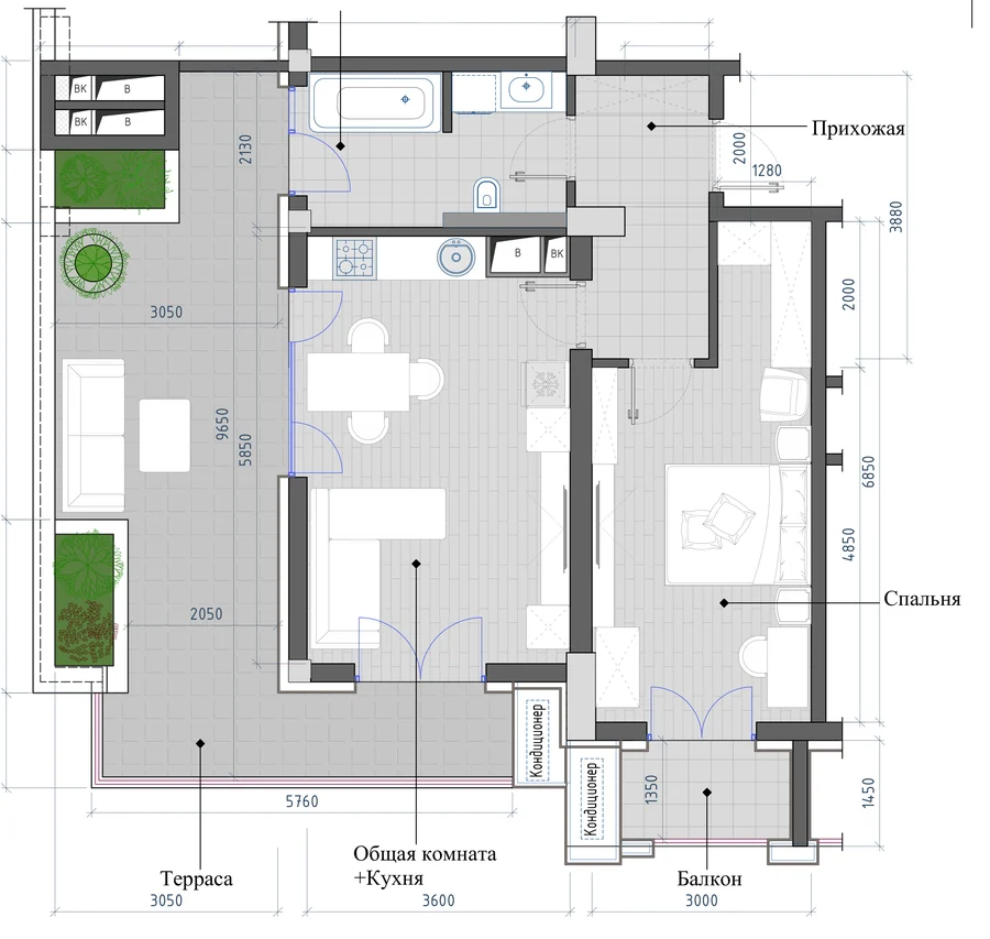 Планировка: 2-комнатная, 65,69 м²