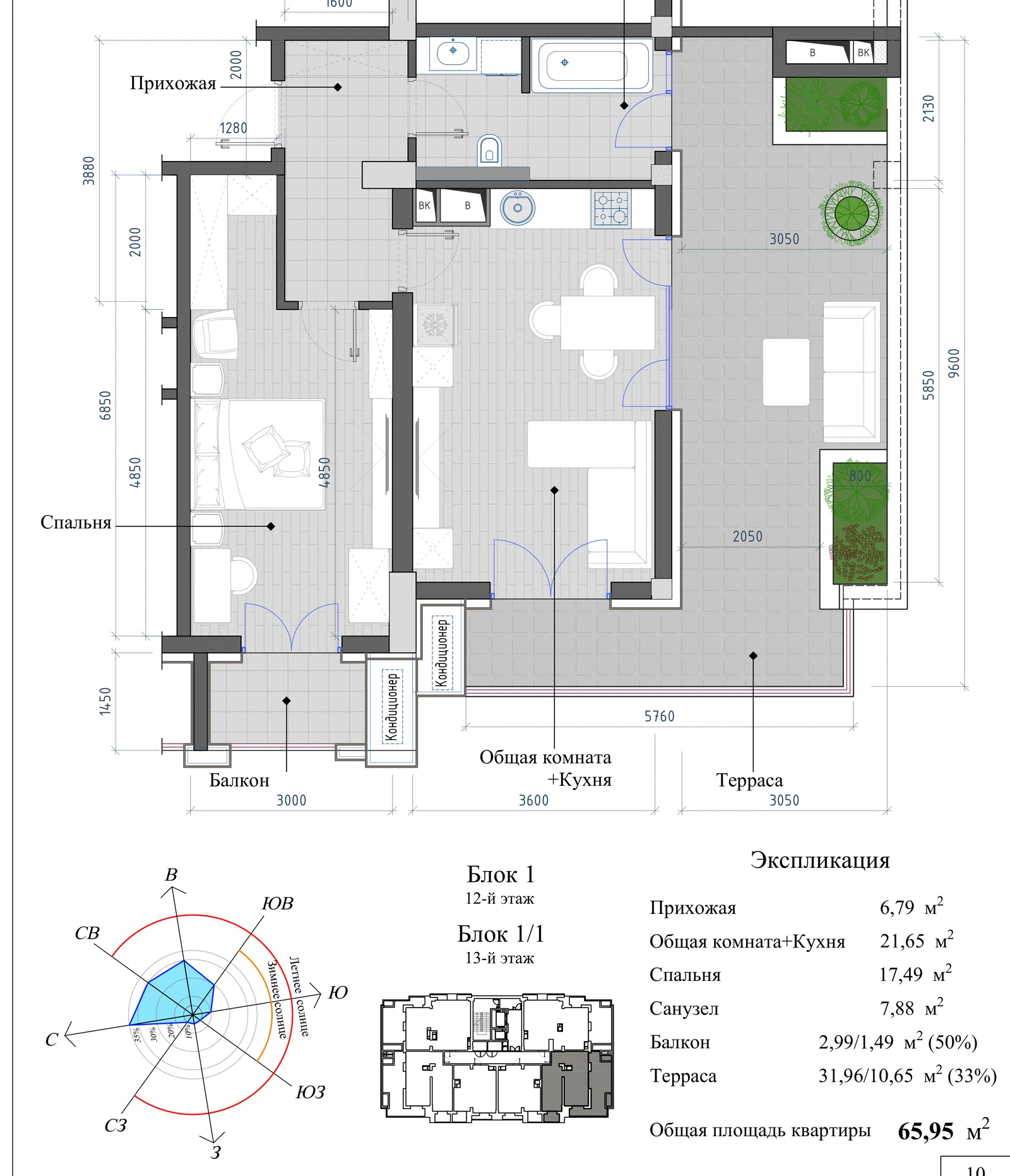 Планировка: 2-комнатная, 65,95 м²