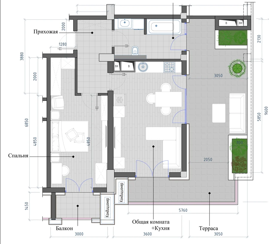 Планировка: 2-комнатная, 65,95 м²