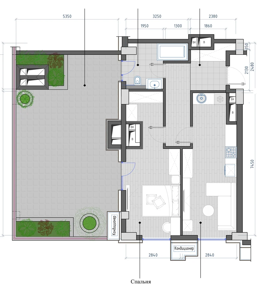 Планировка: 2-комнатная, 68,63 м²