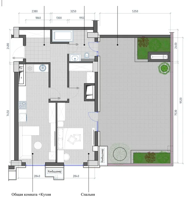 Планировка: 2-комнатная, 69,95 м²