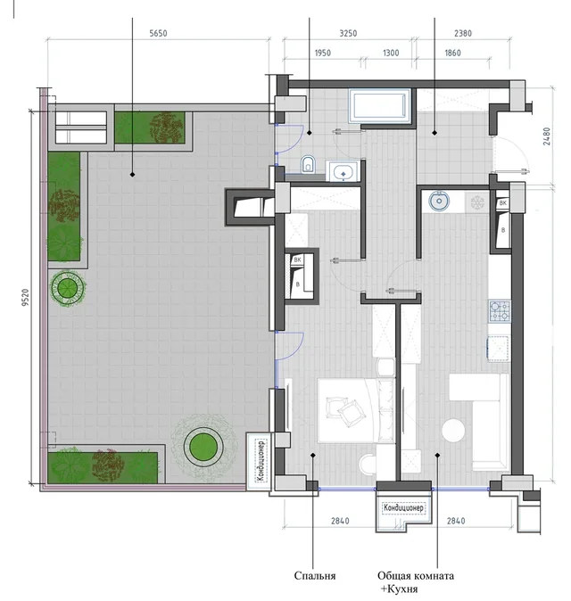 Планировка: 2-комнатная, 70,15 м²