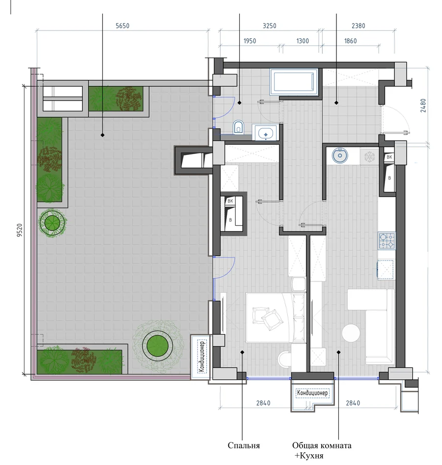 Планировка: 2-комнатная, 70,15 м²
