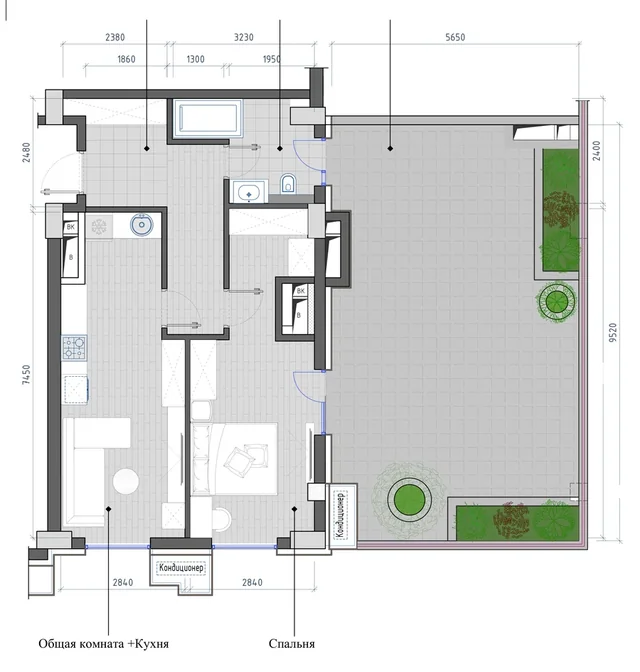 Планировка: 2-комнатная, 70,52 м²