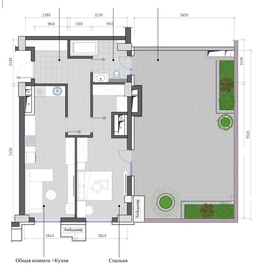 Планировка: 2-комнатная, 70,52 м²