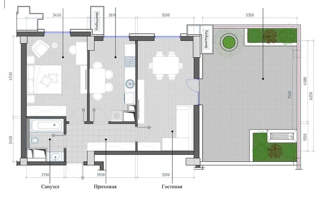 Планировка: 2-комнатная, 72,85 м²