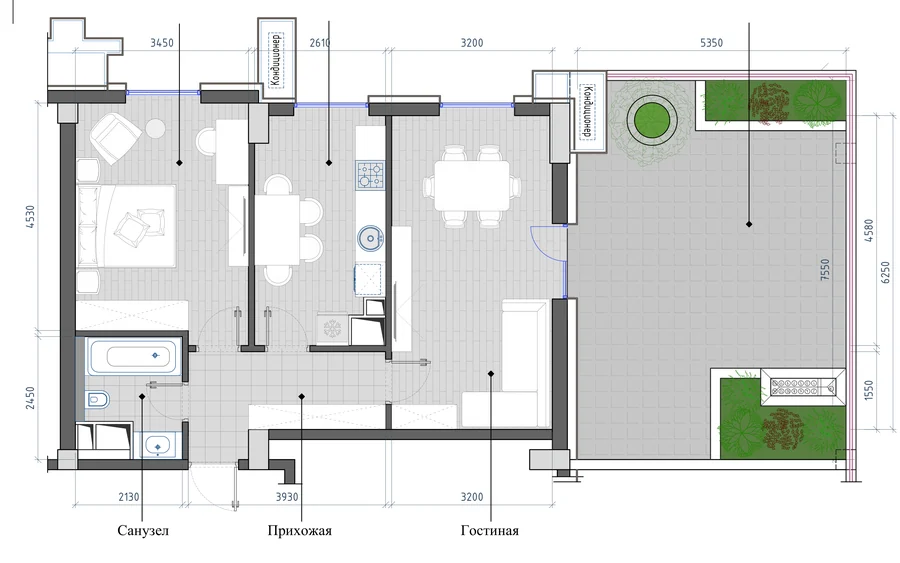 Layout: 2-room, 72.85 m²