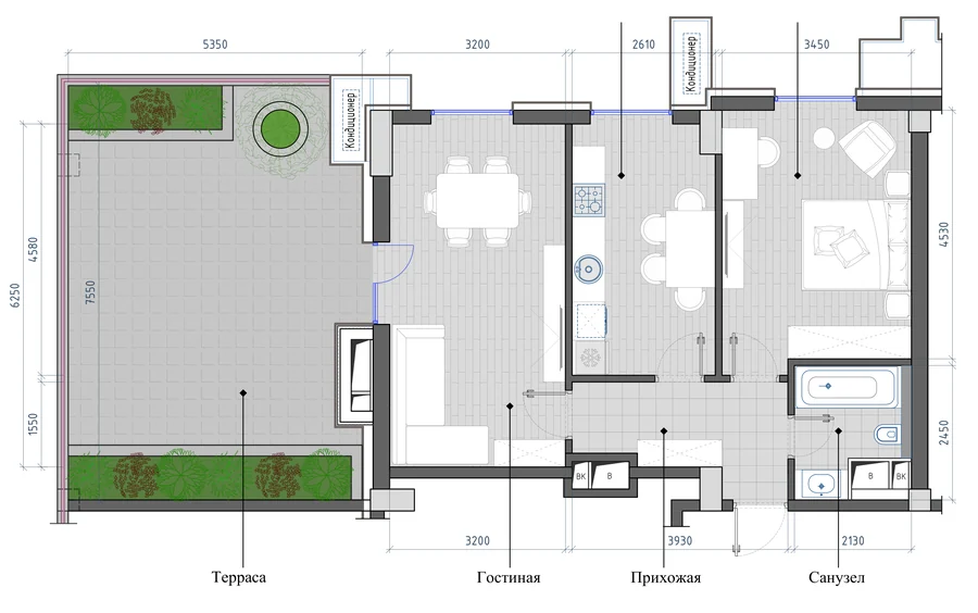 Планировка: 2-комнатная, 73,27 м²