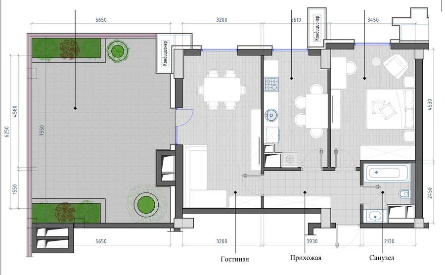 Планировка: 2-комнатная, 73,73 м²
