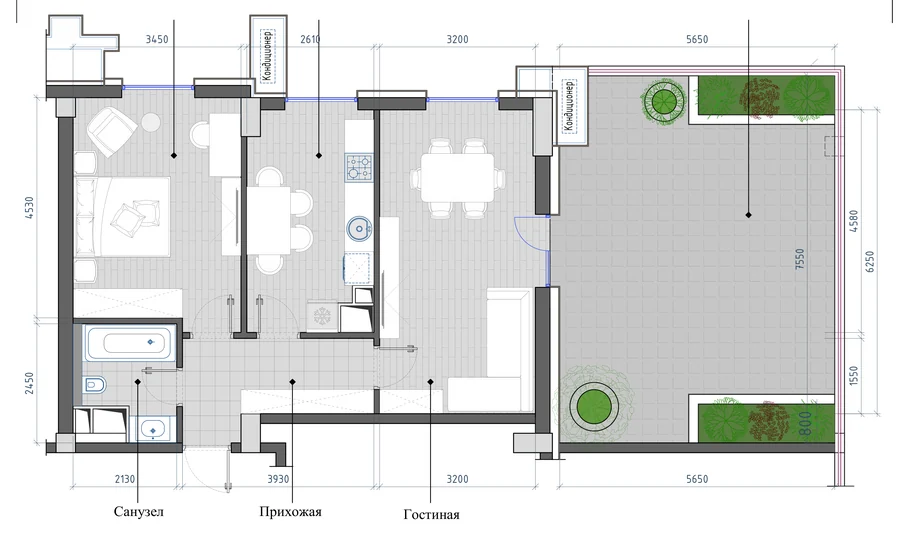 Планировка: 2-комнатная, 74,03 м²