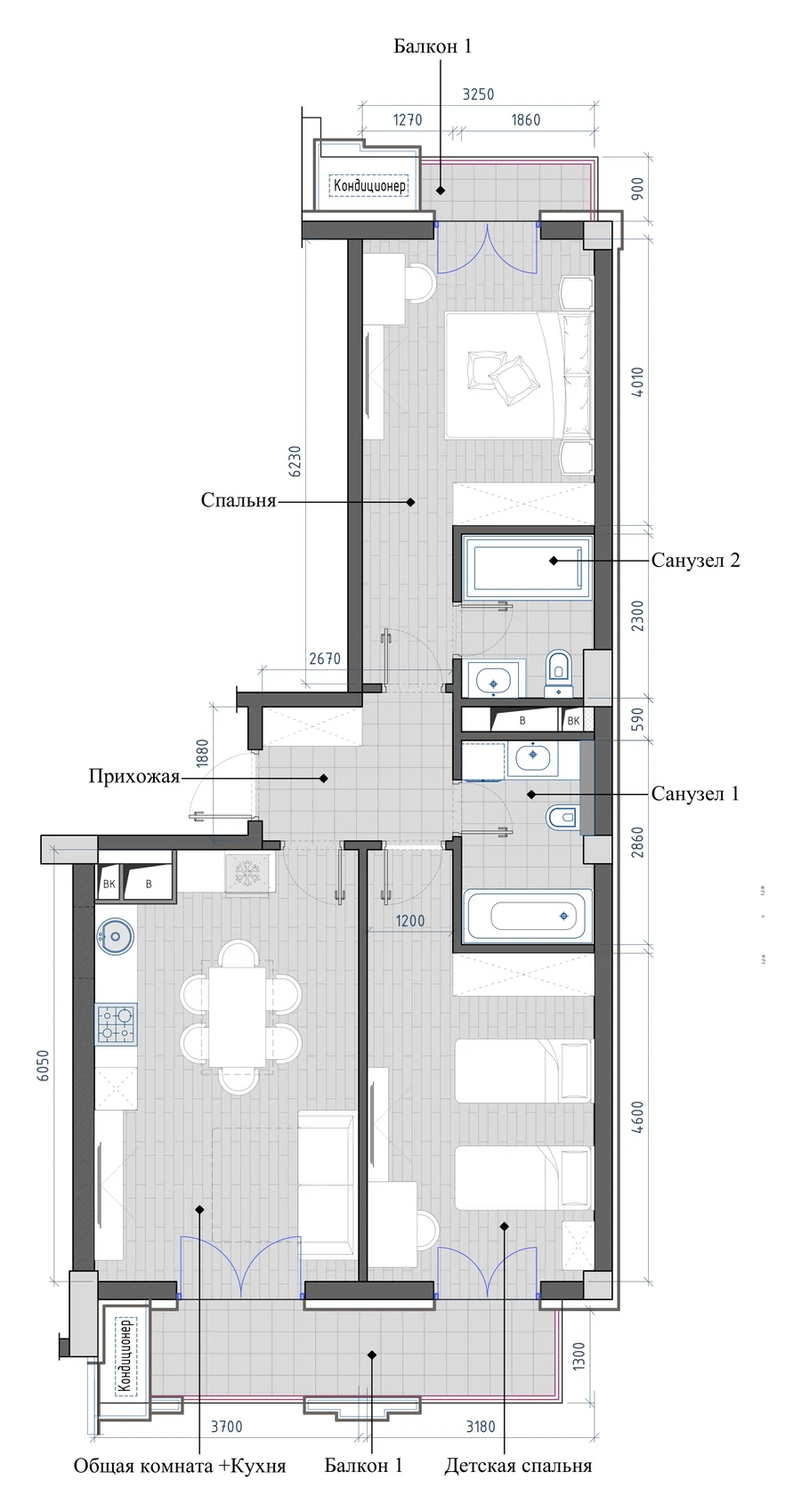 Планировка: 3-комнатная, 74,71 м²