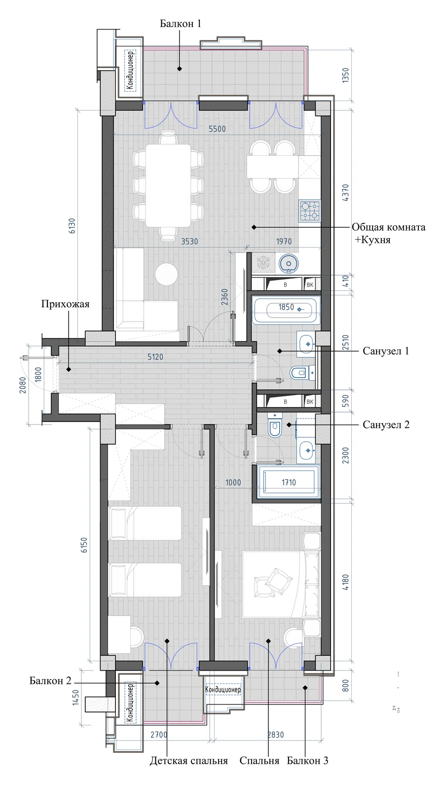 Планировка: 3-комнатная, 85,31 м²