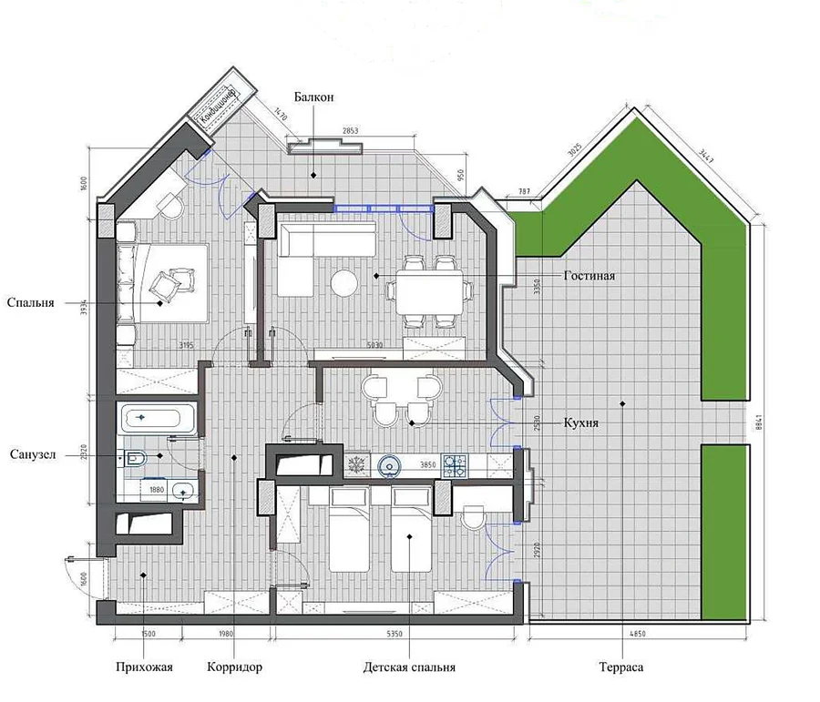 Планировка: 3-комнатная, 95,13 м²
