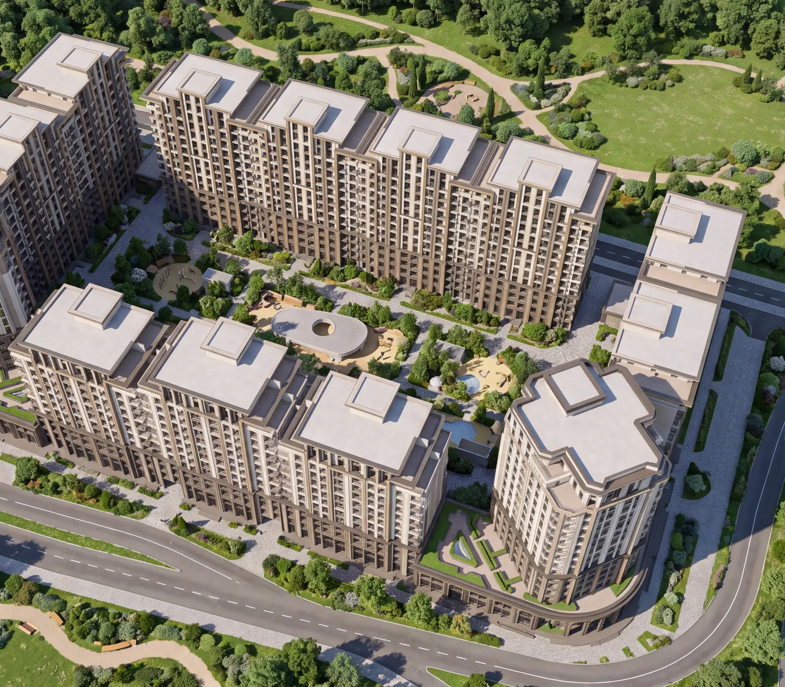 PARI Residence from above: buildings around the courtyard. Project visualisation